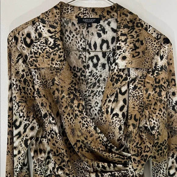 Karen Kane Leopard Print Silky Wrap Blouse, Size XL - Picture 4 of 6